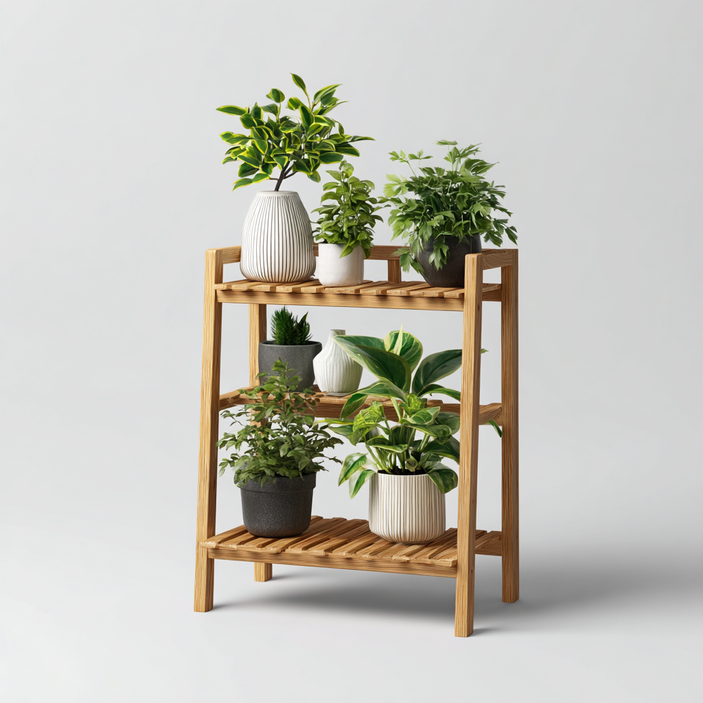 Pflanzenregal aus Bambus 60x30x80 cm - naturfarben - für Innen- und Außenbereich - skandinavisches Design