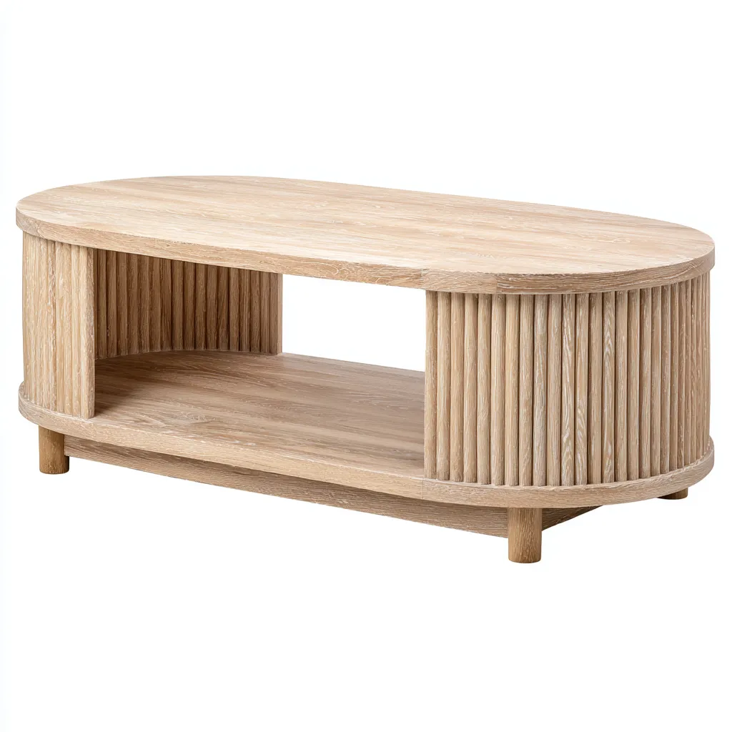 Couchtisch - Holz - 110x60x45 cm - Hellbraun - Ovales Design mit Ablagefach