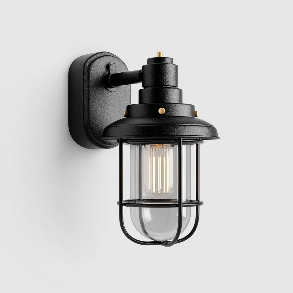 Wandlampe Metall-Glas 18x22x28 cm - schwarz-transparent - industrielles Design mit Schutzkäfig