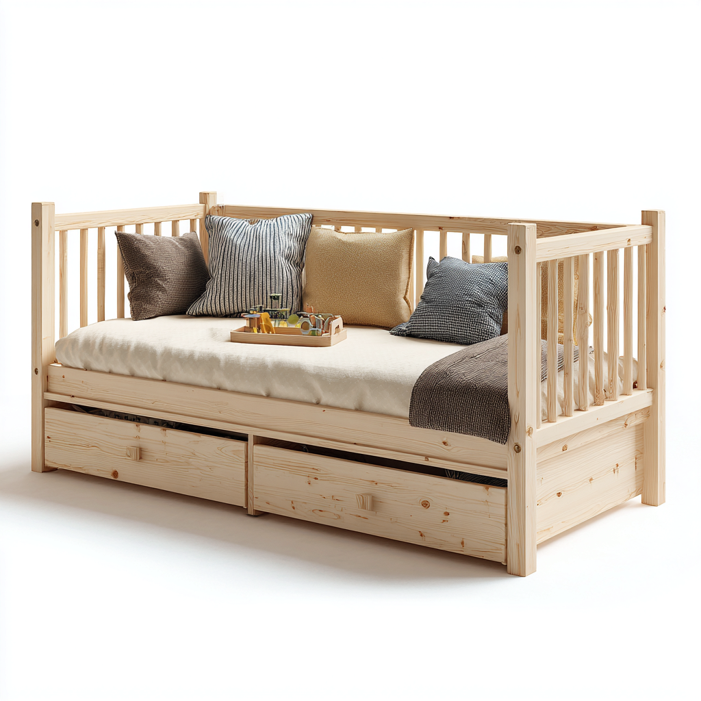 Schlafsofa Massivholz 205x95x85 cm - natur - mit Stauraum und Schubladen