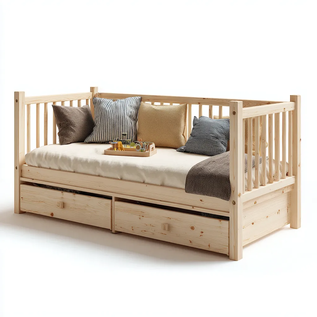 Schlafsofa Massivholz 205x95x85 cm - natur - mit Stauraum und Schubladen