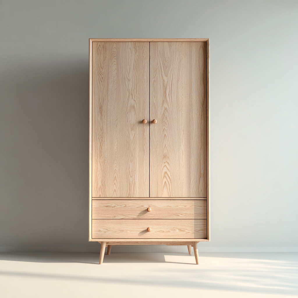 Kleiderschrank Holz 90x55x180 cm - natur - skandinavisches Design - mit 2 Türen und 2 Schubladen