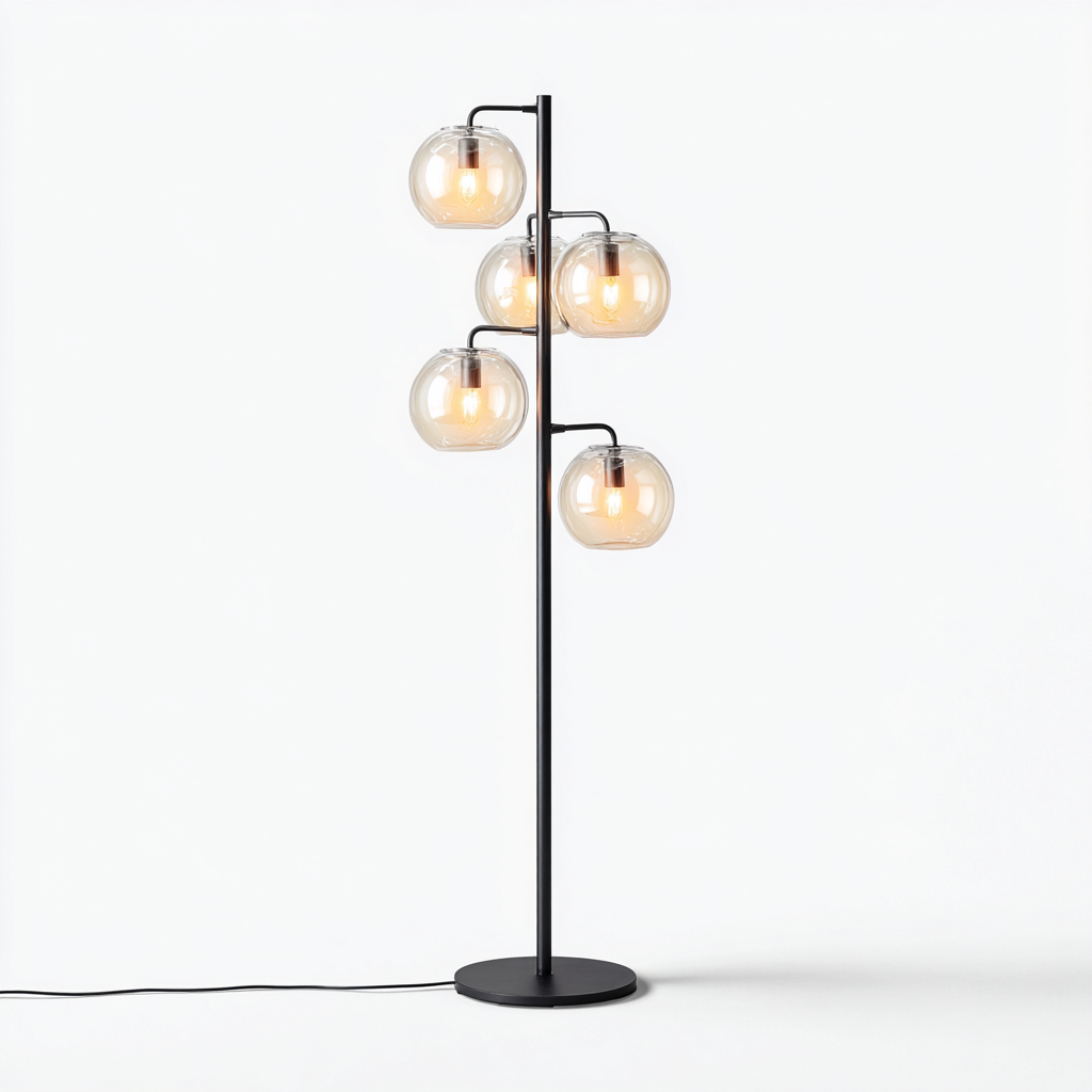 Stehlampe Metall-Glas 45x45x165 cm - schwarz-transparent - modernes Design mit Kugelschirmen