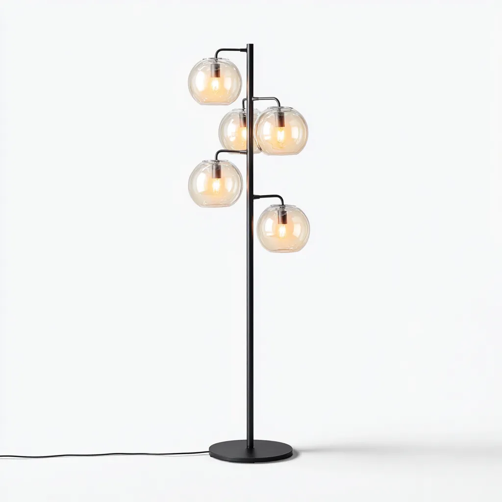 Stehlampe Metall-Glas 45x45x165 cm - schwarz-transparent - modernes Design mit Kugelschirmen