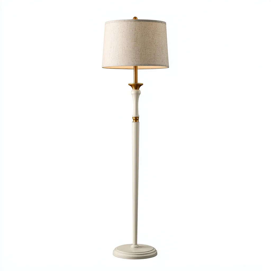 Stehlampe aus Metall und Stoff 38x38x155 cm - beige-gold - klassisches Design mit rundem Lampenschirm