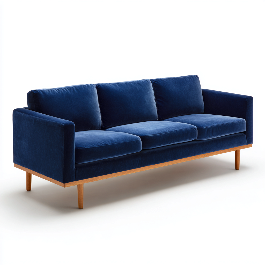 Dreisitzer Sofa Samt 215x88x82 cm - dunkelblau - modernes Design mit Holzfüßen