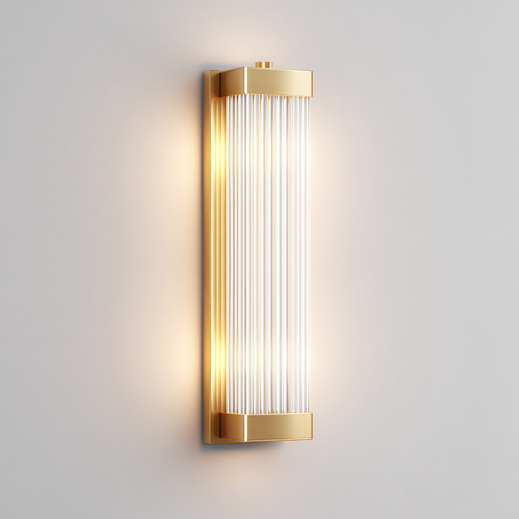 Wandleuchte aus Metall und Glas 12x10x40 cm - gold-transparent - modernes vertikales Design mit Stabglasstruktur
