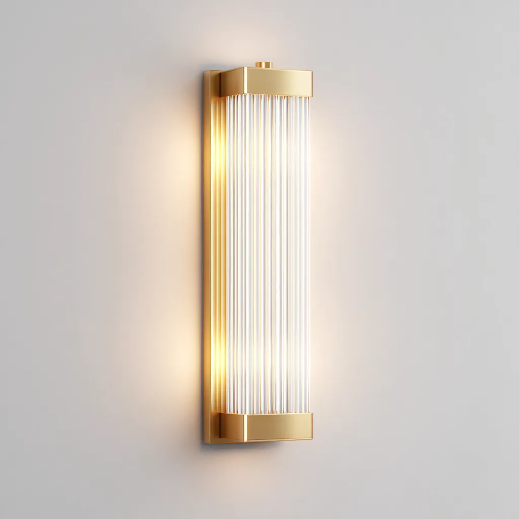 Wandleuchte aus Metall und Glas 12x10x40 cm - gold-transparent - modernes vertikales Design mit Stabglasstruktur