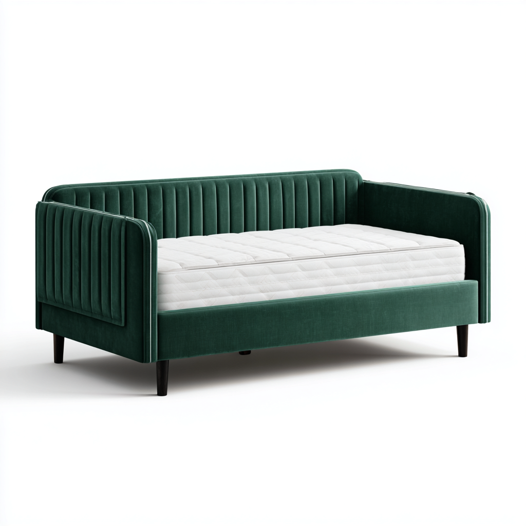 Schlafsofa aus Samt 205x95x85 cm - dunkelgrün - modernes Design mit vertikaler Steppung für Wohnzimmer und Gästezimmer