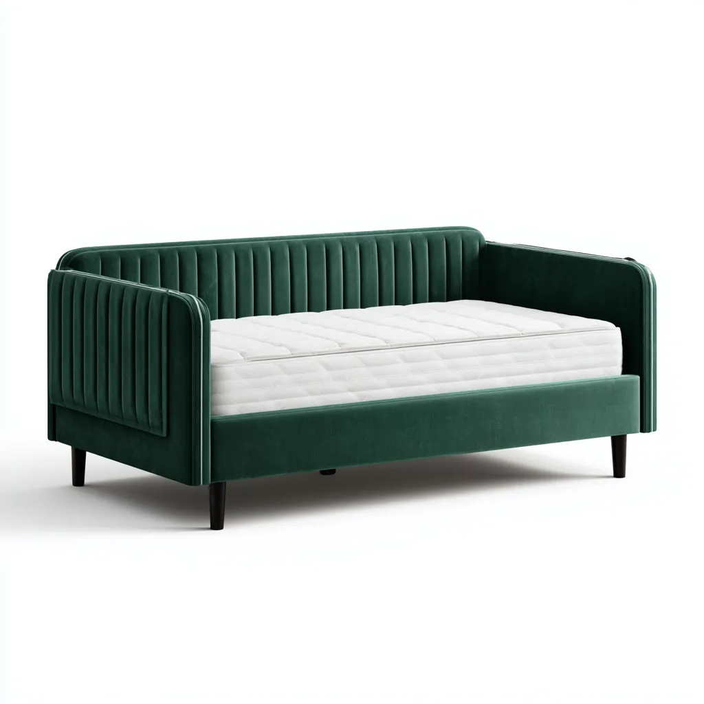 Schlafsofa aus Samt 205x95x85 cm - dunkelgrün - modernes Design mit vertikaler Steppung für Wohnzimmer und Gästezimmer