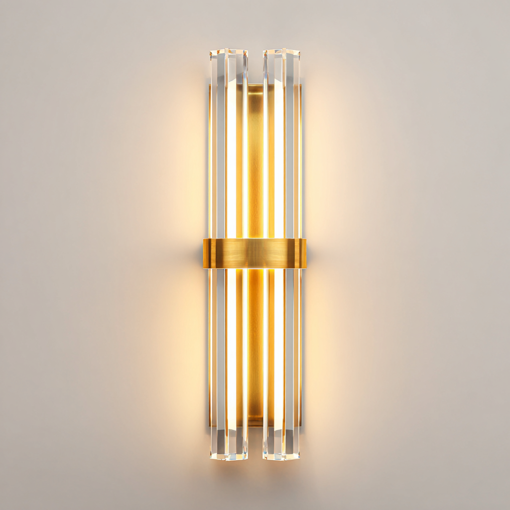 Wandleuchte aus Metall und Glas 14x10x40 cm - gold-klar - modernes Design mit vertikalen Lichtstreben