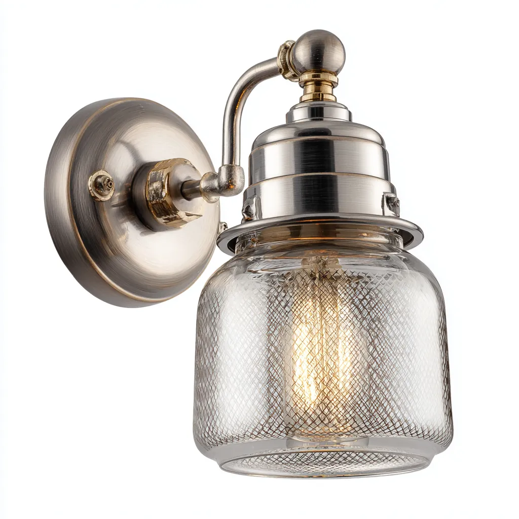 Wandlampe Metall-Glas 18x20x27 cm - silber-transparent - Vintage Design mit strukturiertem Glas