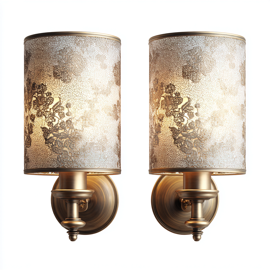 Wandlampe Metall-Textil 17x21x30 cm - gold-weiß - klassisches Design mit floralen Mustern