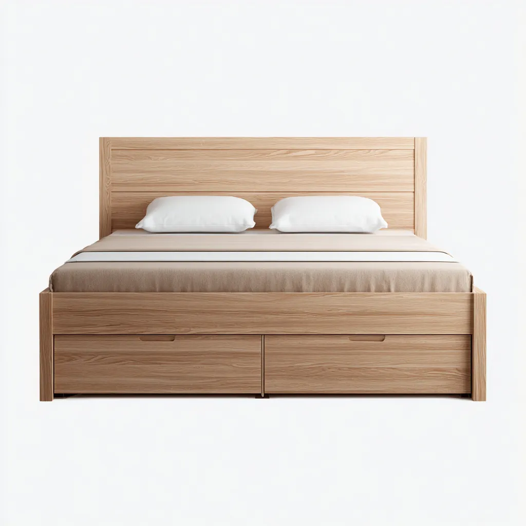 Doppelbett Massivholz 200x160x95 cm - Eiche hell - mit 2 Schubladen - modernes Design