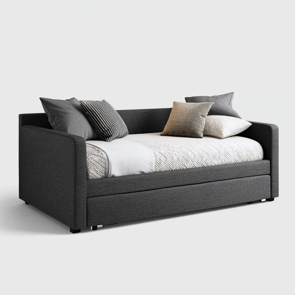 Schlafsofa Stoff 200x90x85 cm - Dunkelgrau - mit ausziehbarem Bett im modernen Design