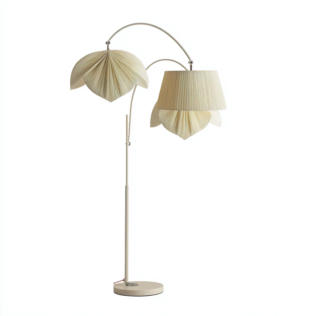 Stehlampe Metall-Textil 45x45x165 cm - beige-creme - modernes Design mit doppeltem Lampenschirm in Blütenform