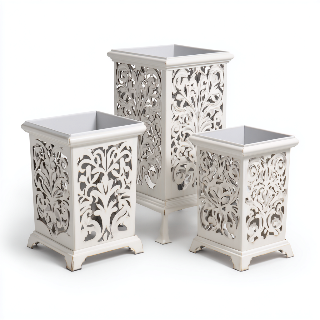 Pflanzenregal Metall 30x30x60 cm - weiß - mit filigranem Ornamentdesign