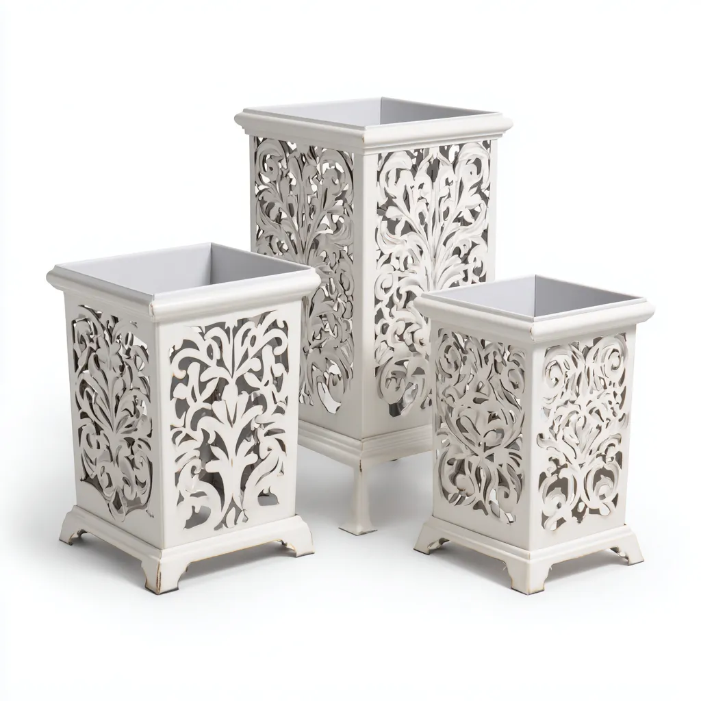 Pflanzenregal Metall 30x30x60 cm - weiß - mit filigranem Ornamentdesign