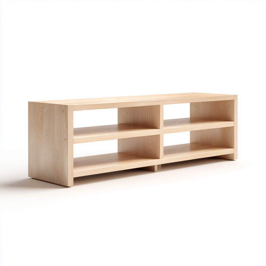 TV-Schrank Holz 155x40x55 cm - hellholz - minimalistisches skandinavisches Design mit offenen Ablagen
