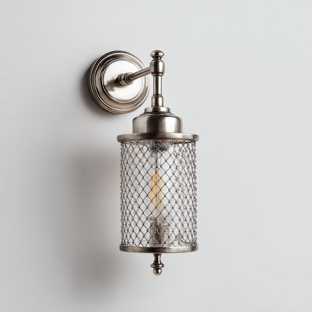 Wandleuchte aus Metall und Glas 18x14x32 cm - silber - Vintage-Design mit Netzstruktur