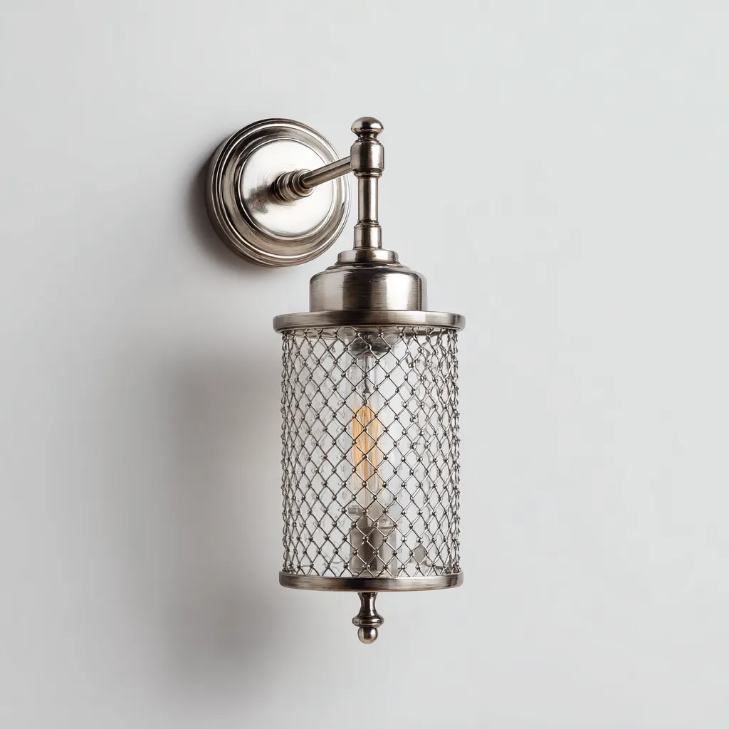 Wandleuchte aus Metall und Glas 18x14x32 cm - silber - Vintage-Design mit Netzstruktur
