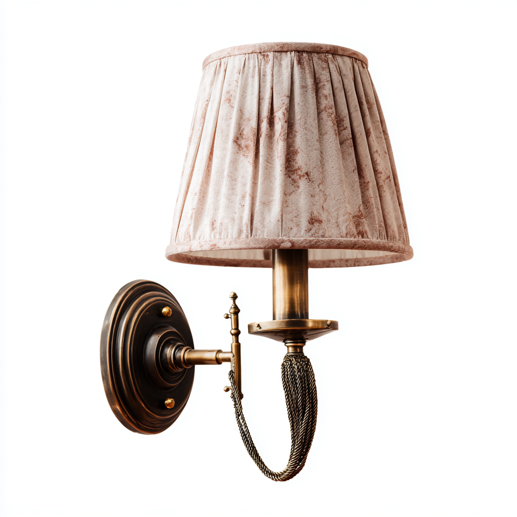 Wandleuchte Metall-Stoff Bronze-Beige - 20x18x32 cm - Klassisches Design mit Faltenstoffschirm