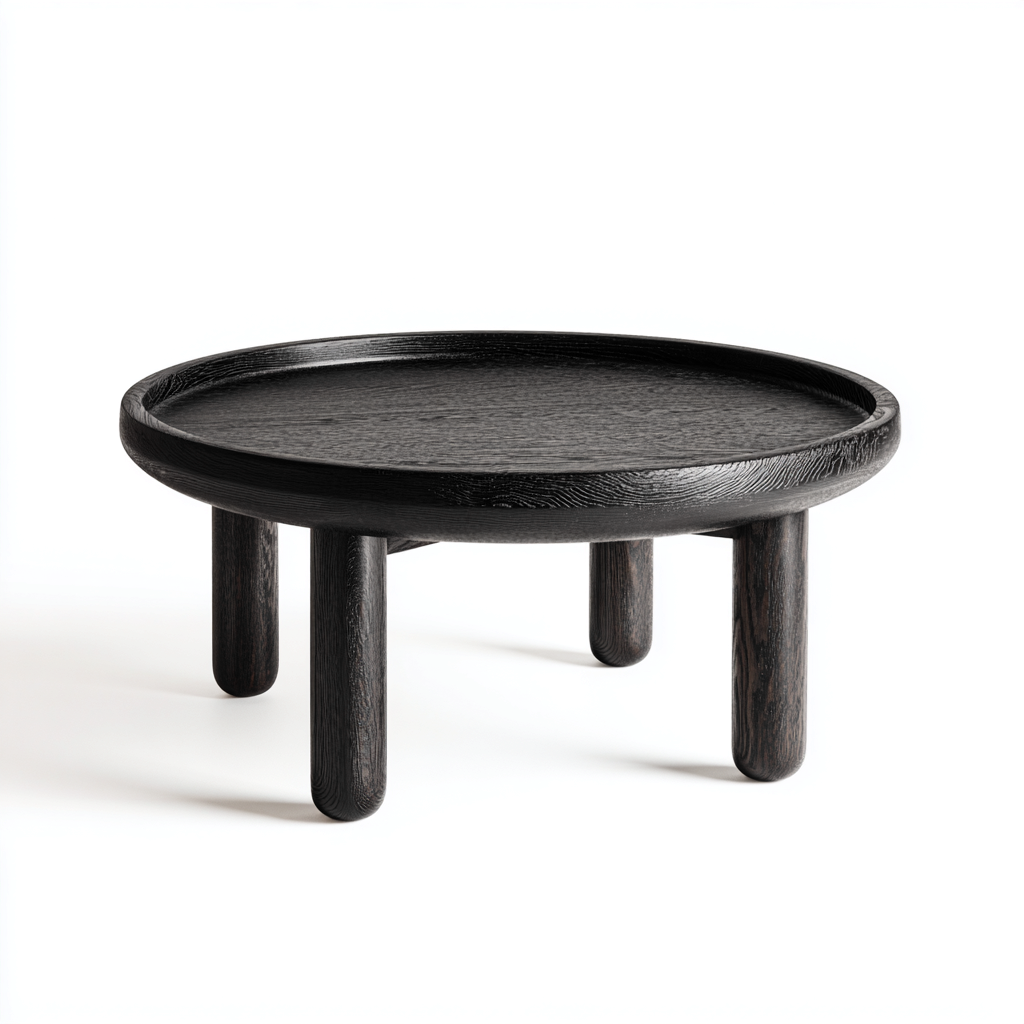 Couchtisch rund Massivholz 70x70x38 cm - schwarz - modernes Design