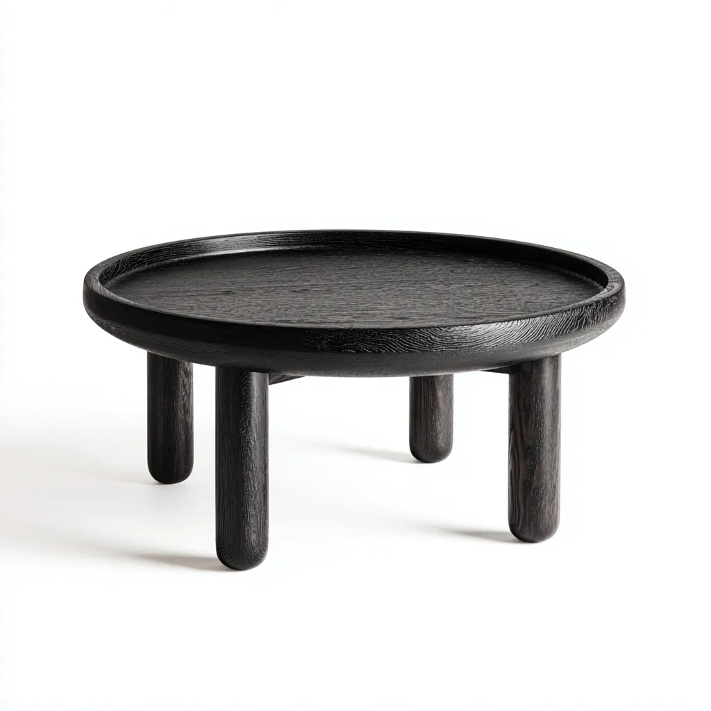 Couchtisch rund Massivholz 70x70x38 cm - schwarz - modernes Design