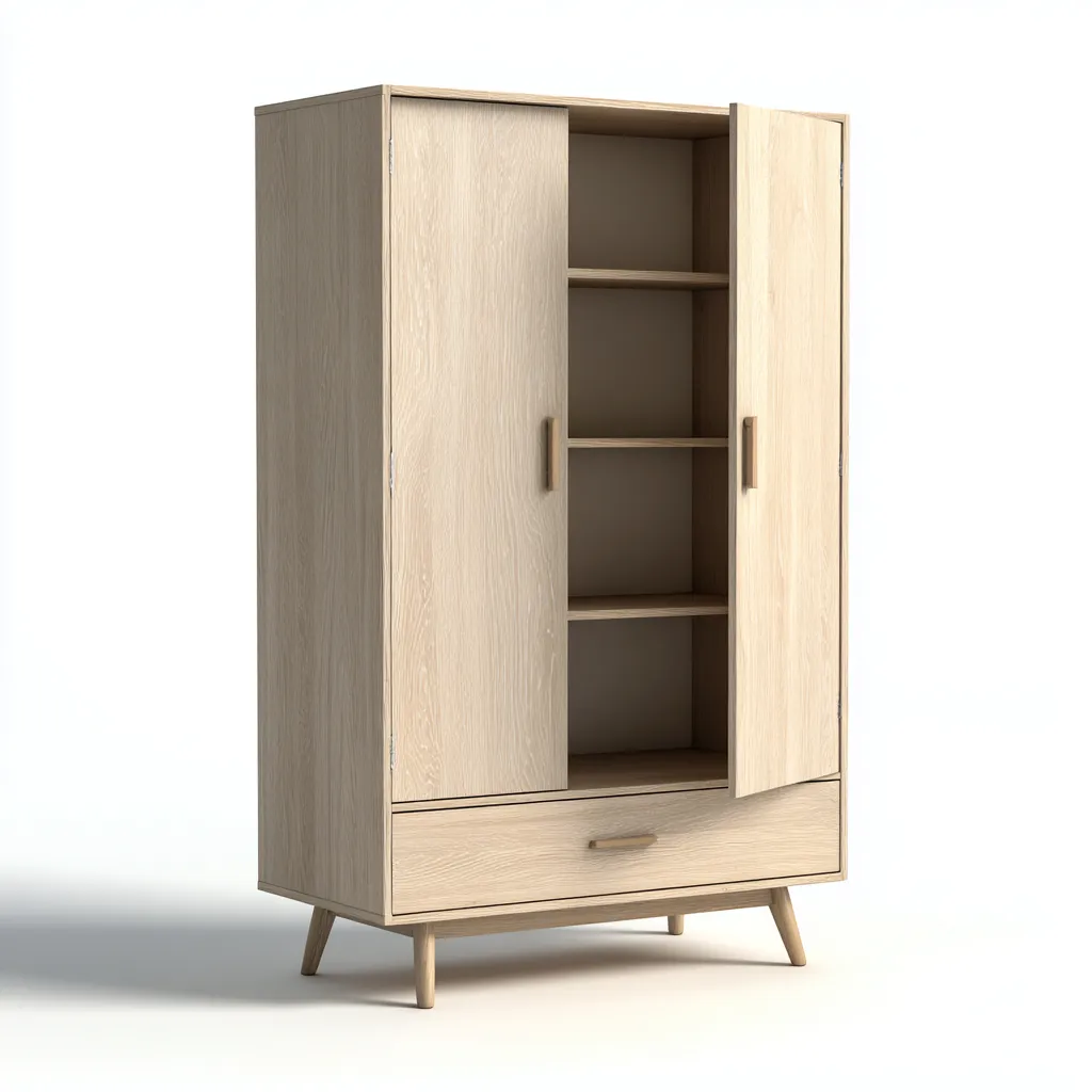 Kleiderschrank Holz 90x45x160 cm - Hellholz - 2 Türen und 1 Schublade im skandinavischen Stil