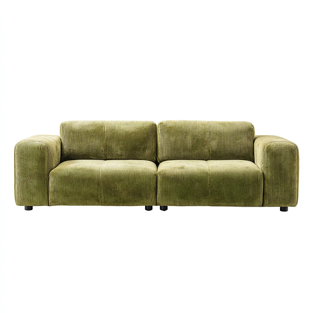 Dreisitzer Sofa Cord 225x95x75 cm - olivgrün - modernes Design mit breiten Armlehnen