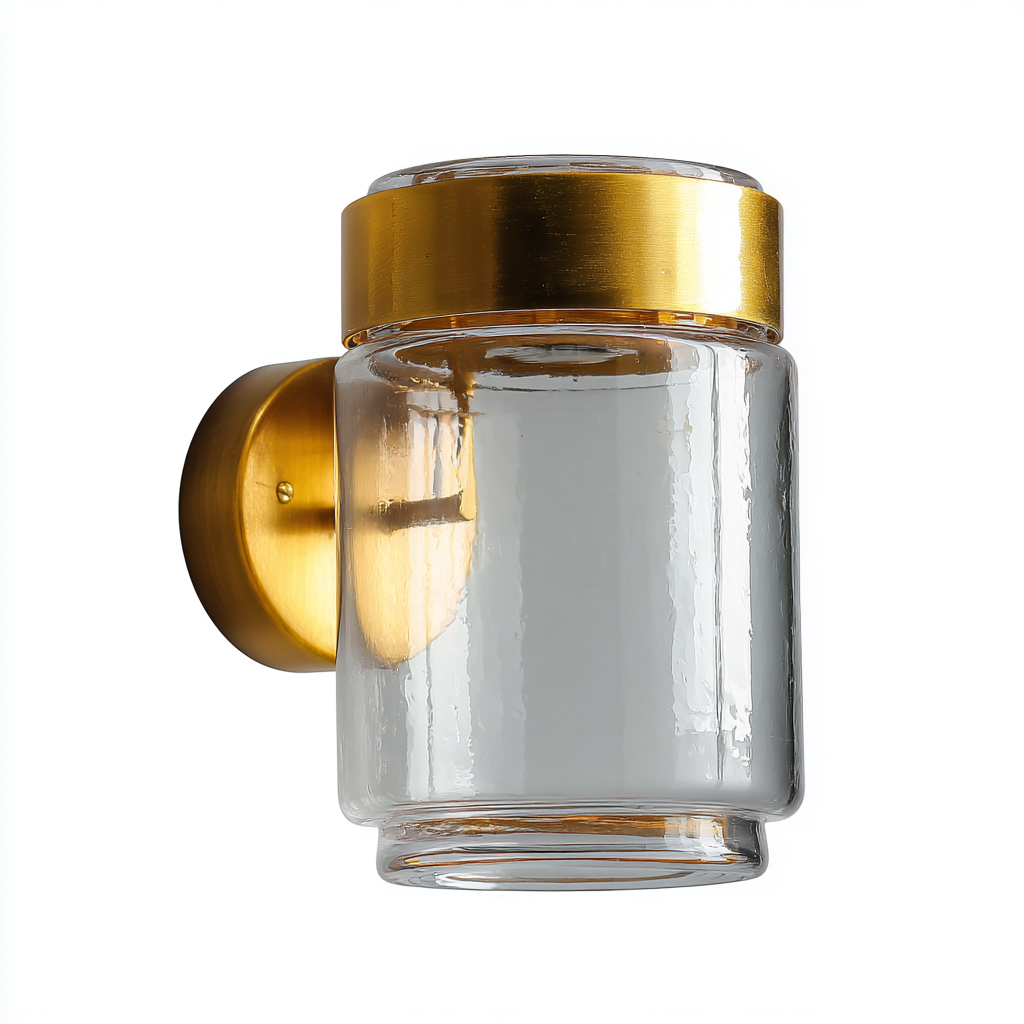 Wandleuchte aus Metall und Glas 16x14x22 cm - gold-klar - modernes Design mit zylindrischem Glasschirm