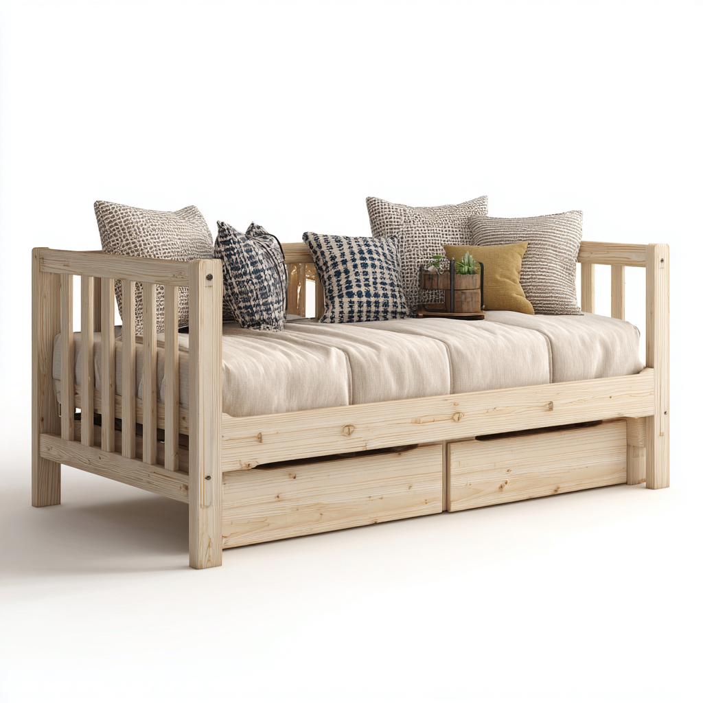 Schlafsofa Massivholz 200x90x85 cm - natur - skandinavisches Design - mit Stauraum-Schubladen