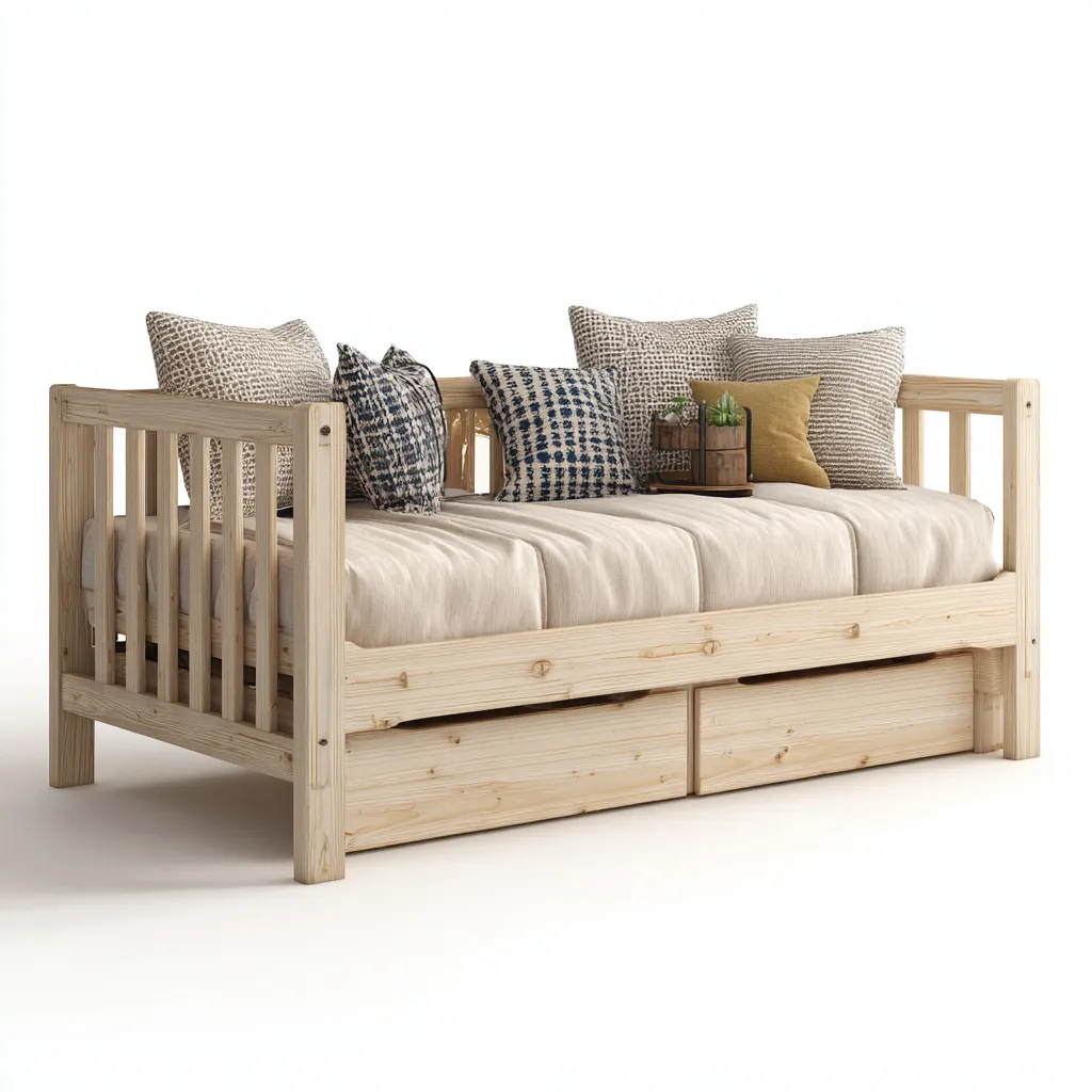 Schlafsofa Massivholz 200x90x85 cm - natur - skandinavisches Design - mit Stauraum-Schubladen