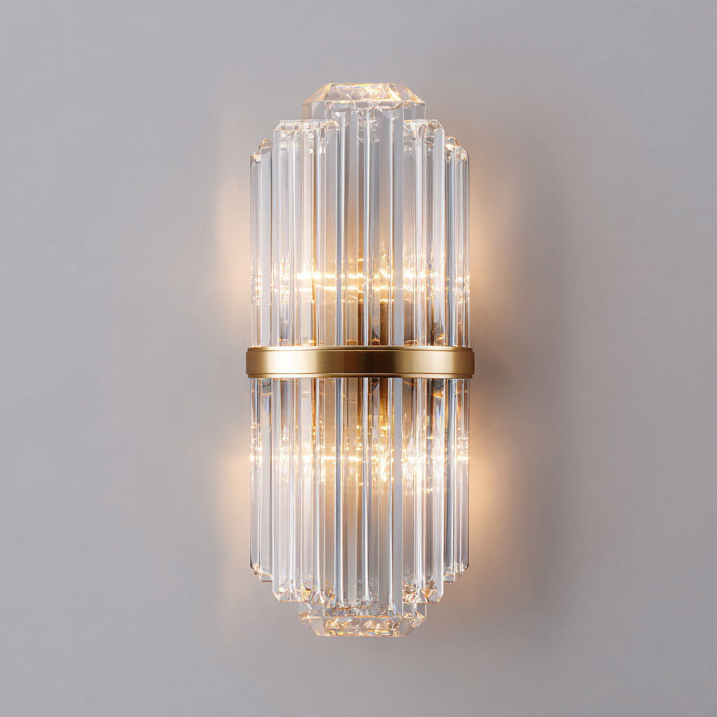 Wandlampe Metall-Glas 20x12x35 cm - gold-transparent - modernes Design mit Kristalloptik