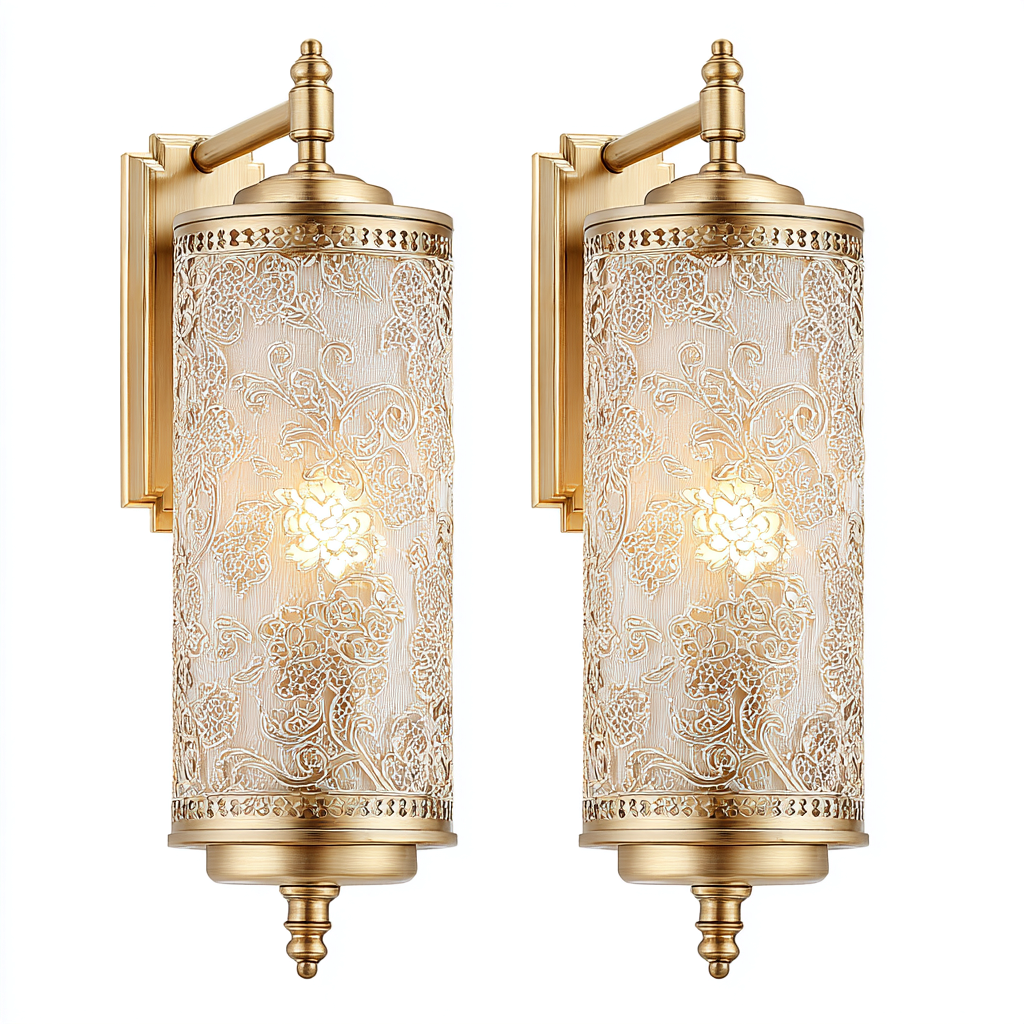 Wandleuchte aus Metall und Stoff 15x15x35 cm - gold - klassisches Design mit floralen Ornamenten