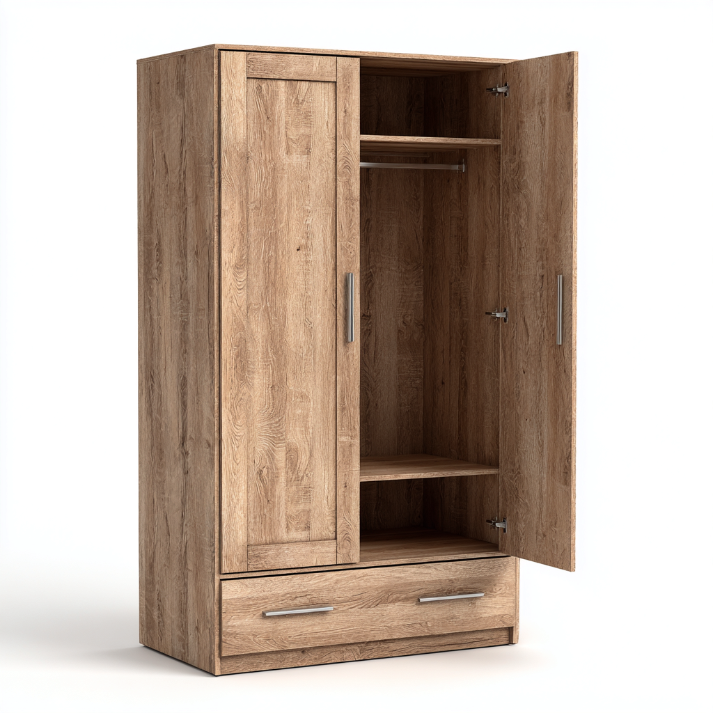 Kleiderschrank Holz 100x50x190 cm - eichefarben - modernes Design - mit 2 Türen und 1 Schublade