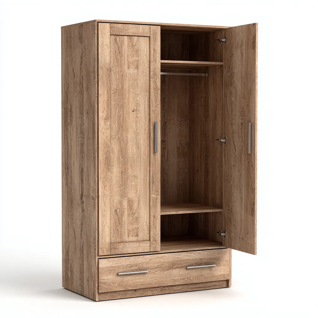 Kleiderschrank Holz 100x50x190 cm - eichefarben - modernes Design - mit 2 Türen und 1 Schublade