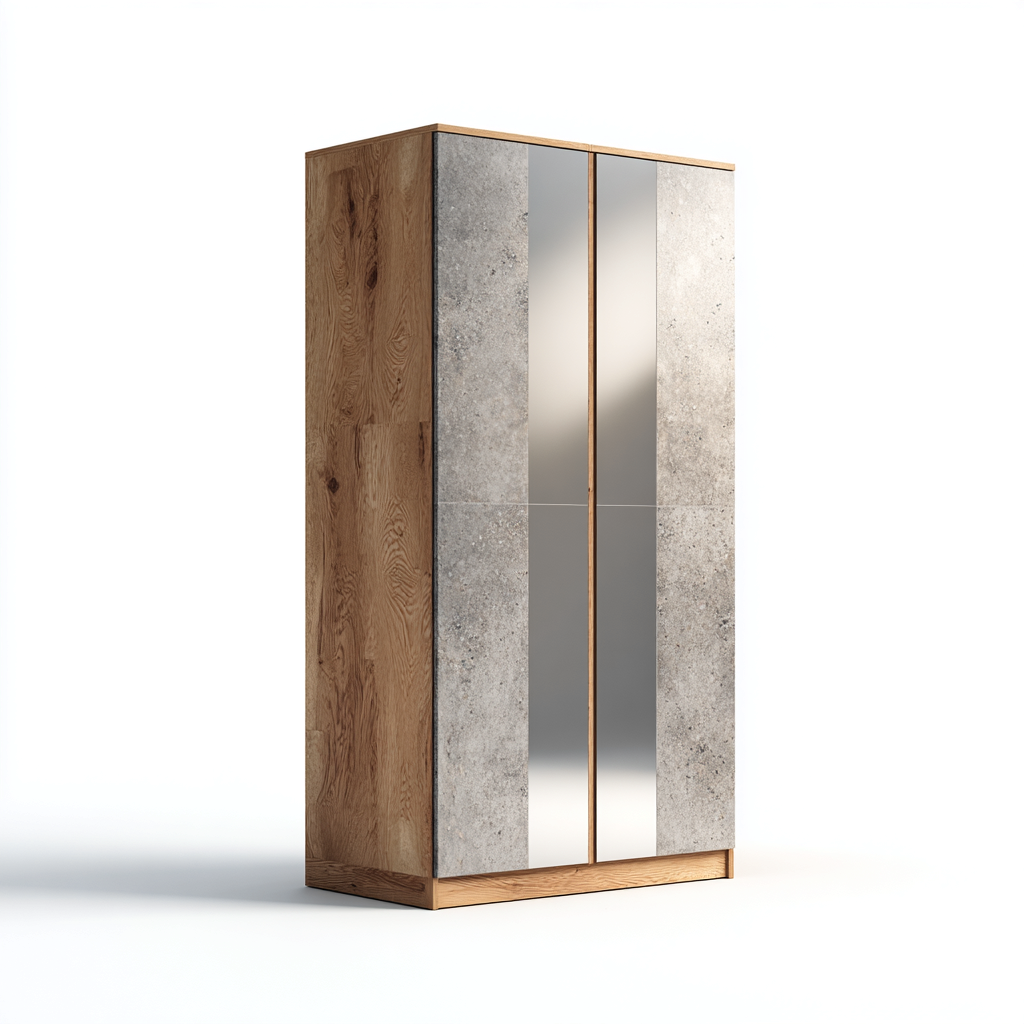 Kleiderschrank Holz-Spiegelglas 100x50x180 cm - Eichefarben-Grau - modernes Design mit 2 Türen