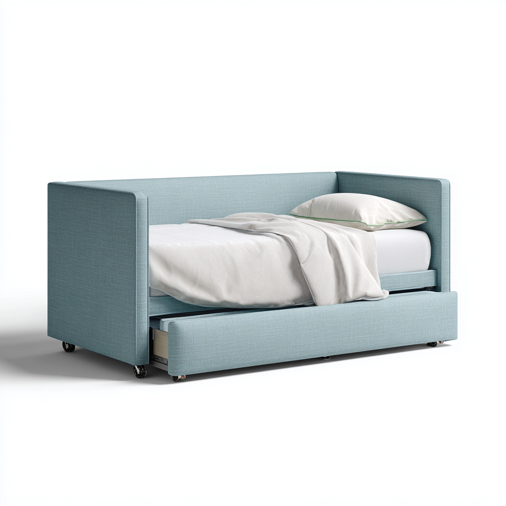 Schlafsofa Stoff 200x90x85 cm - hellblau - modernes Design - mit ausziehbarem Bettkasten auf Rollen