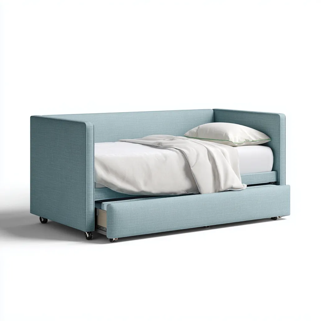 Schlafsofa Stoff 200x90x85 cm - hellblau - modernes Design - mit ausziehbarem Bettkasten auf Rollen