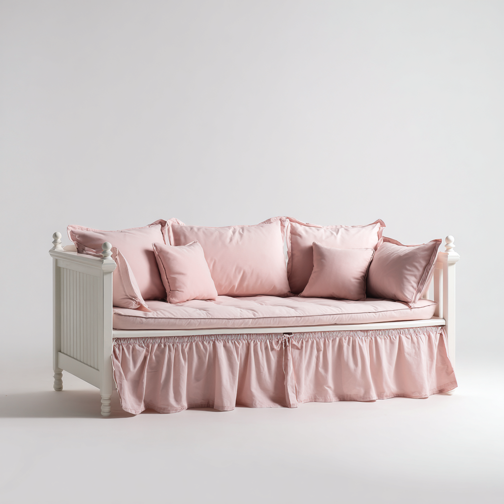 Schlafsofa aus Holz 200x90x85 cm - rosa - mit Stoffverkleidung - romantischer Landhausstil