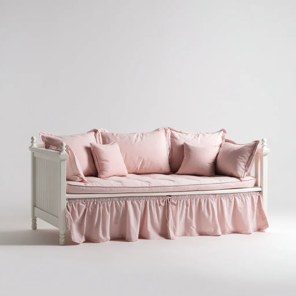 Schlafsofa aus Holz 200x90x85 cm - rosa - mit Stoffverkleidung - romantischer Landhausstil