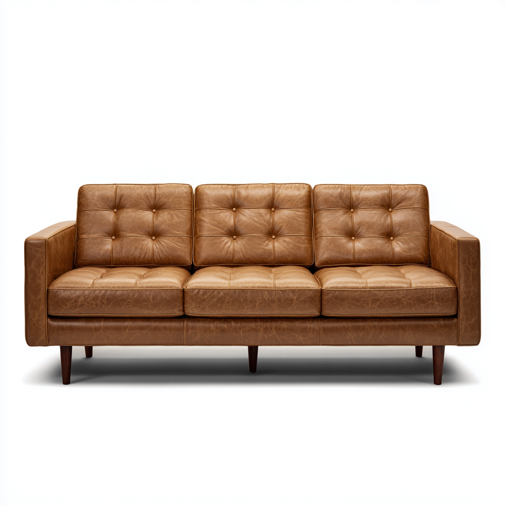 Dreisitzer Sofa Echtleder 210x90 cm - Hellbraun - Modernes Design mit Holzfüßen