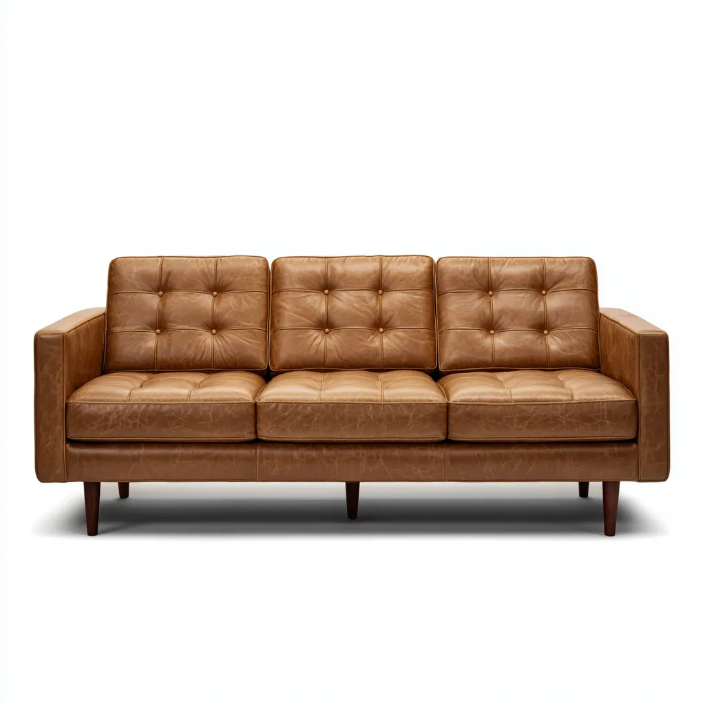 Dreisitzer Sofa Echtleder 210x90 cm - Hellbraun - Modernes Design mit Holzfüßen
