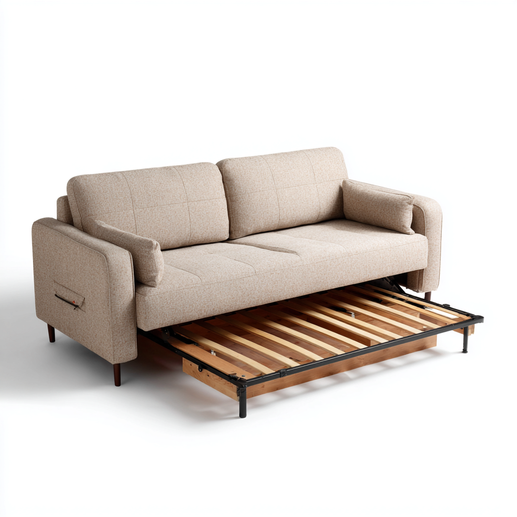 Schlafsofa Stoff 200x90x85 cm - beige - mit ausziehbarer Liegefläche und modernem Design
