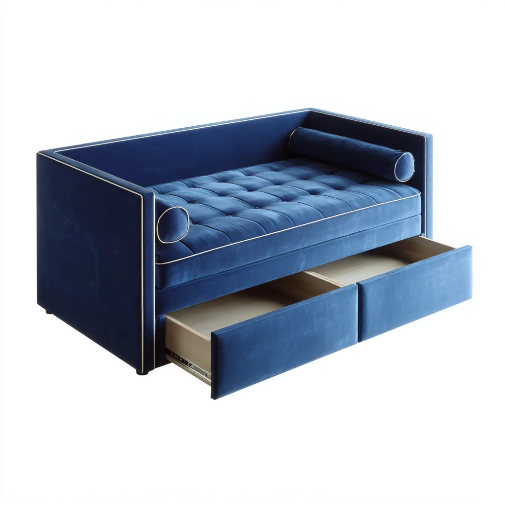 Schlafsofa Samt 200x90x85 cm - Dunkelblau - mit 2 Schubladen und gepolstertem Design im modernen Stil