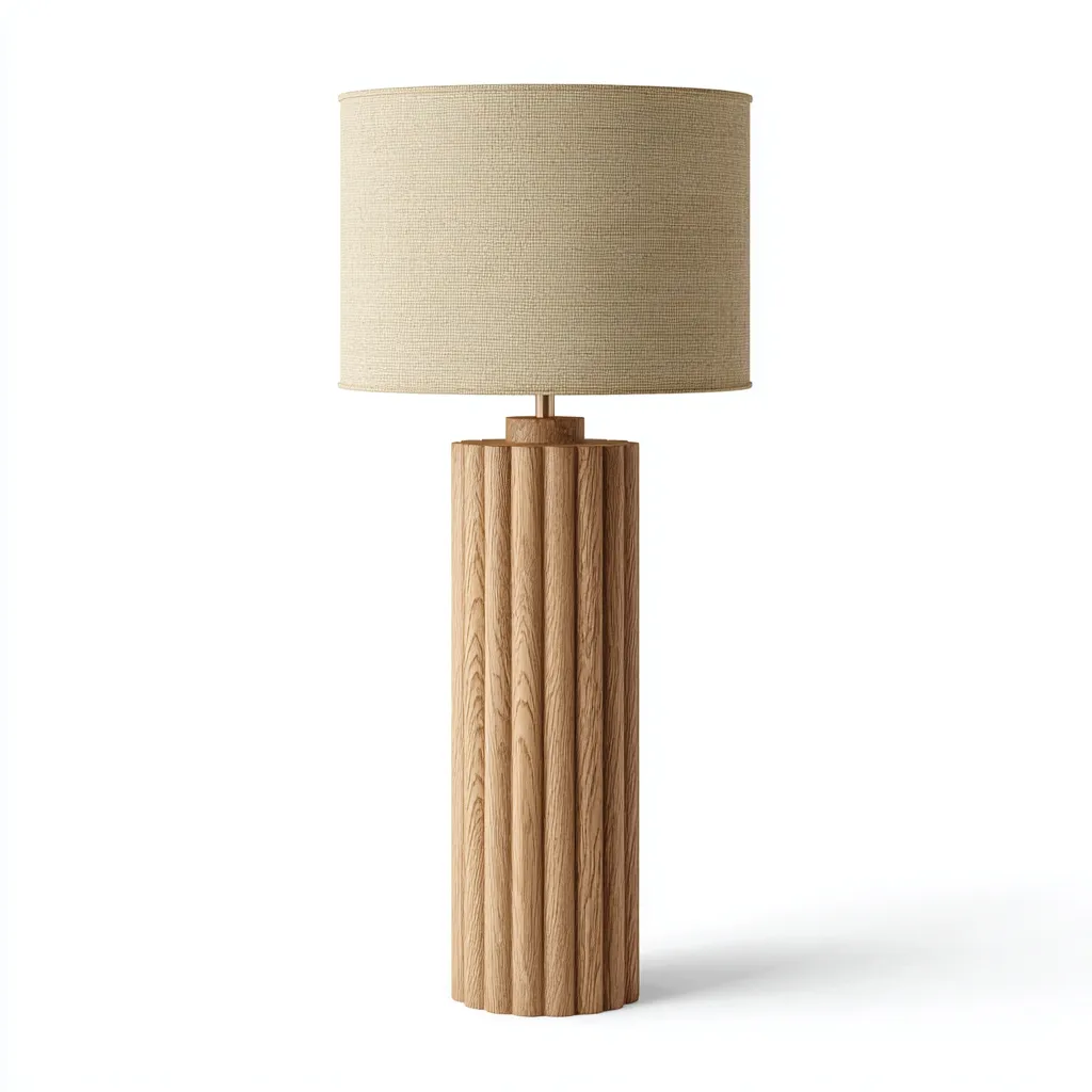 Stehlampe Holz Stoff 30x30x160 cm - natur - skandinavisches Design mit geriffeltem Sockel