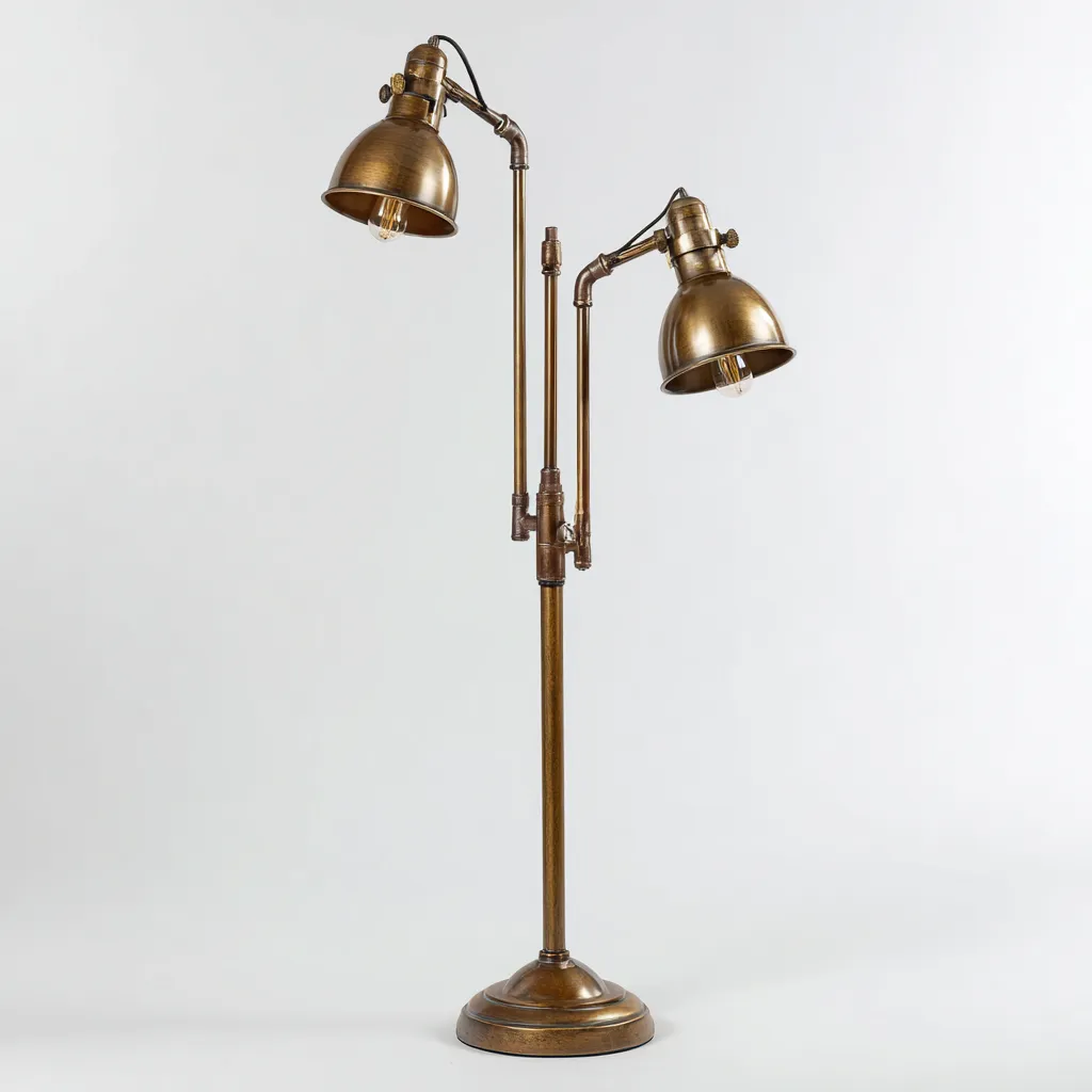 Stehlampe aus Metall 42x28x155 cm - antikmessing - industrielles Design mit 2 verstellbaren Leuchtköpfen