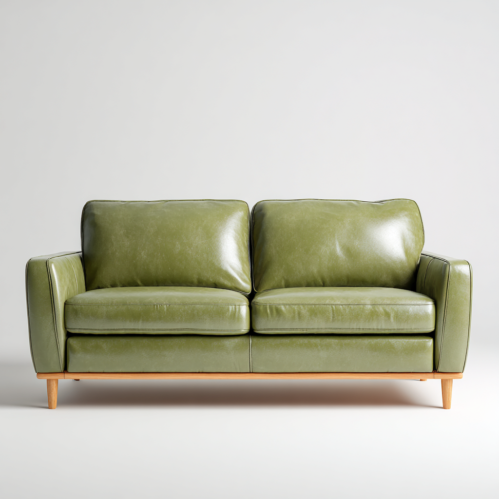 Dreisitzer Sofa Echtleder 200x85x80 cm - olivgrün - modernes Design mit Holzfüßen