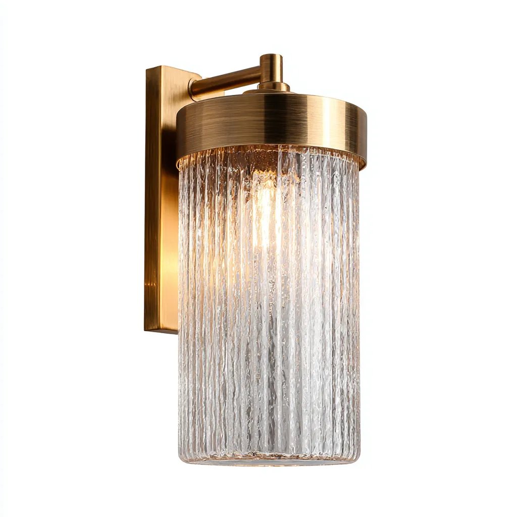 Wandleuchte Metall-Glas Gold - 15x12x30 cm - Modernes Design mit geriffeltem Glasschirm